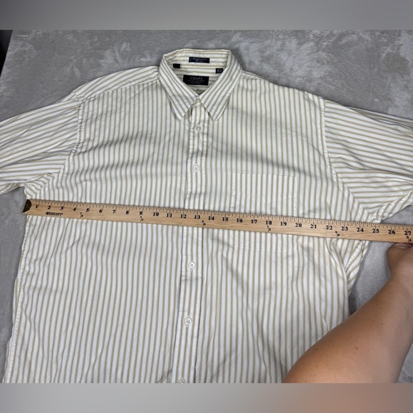 Chaps Ralph Lauren Yellow White Striped Button Down Cotton Dress Shirt 16.5 - Picture 9 of 15